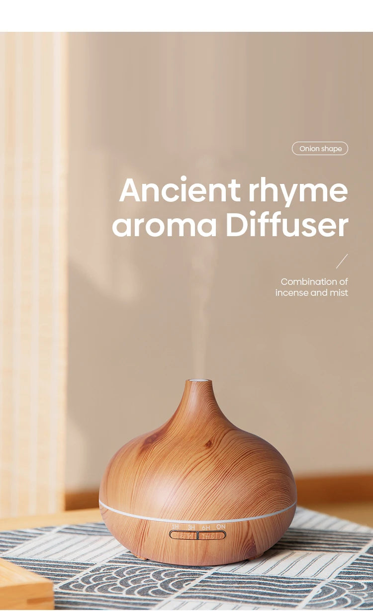 WoodMist 500ml Aromatherapy Essential Oil Diffuser – Remote Control, 7-Colour LED & Ultrasonic Humidifier
