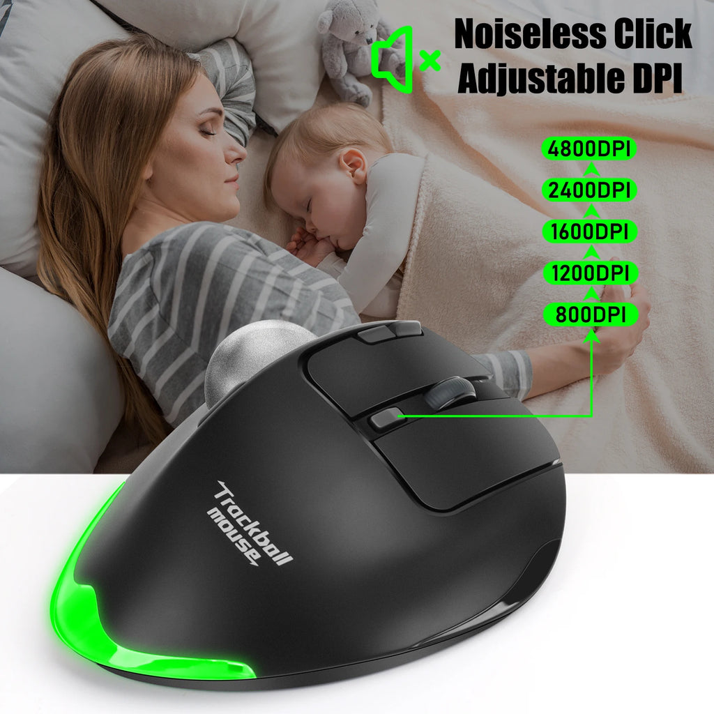Lefon Trackball Mouse – Bluetooth Ergonomic 2.4G Wireless Rechargeable for PC & Office