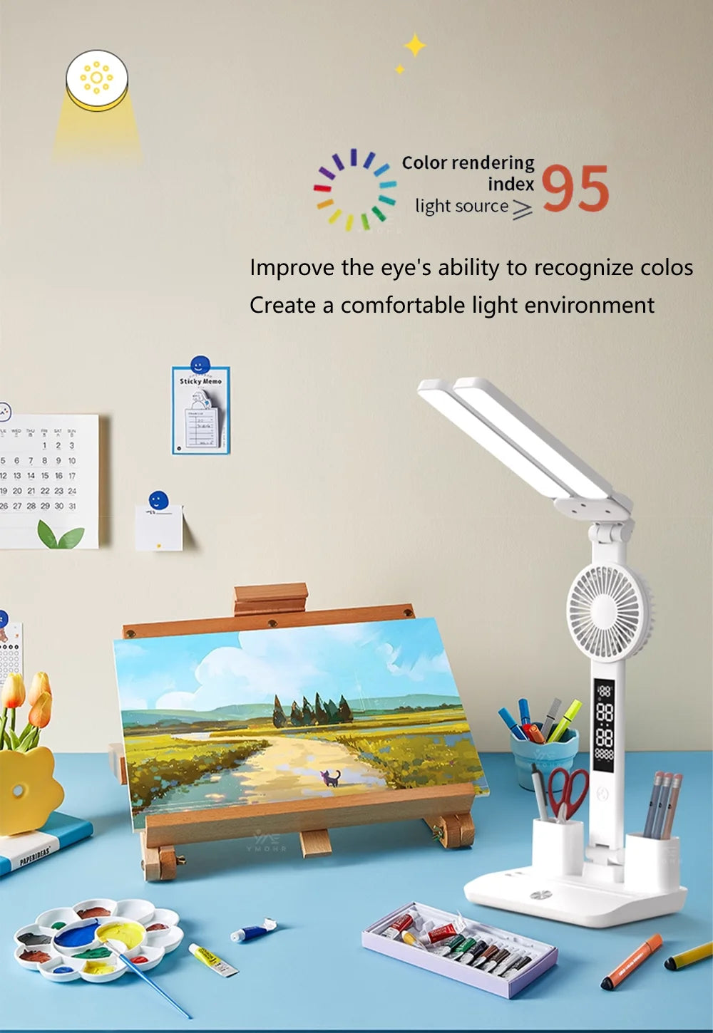 Double Headed Eye Protection Table Lamp LED Rechargeable Dimmable Desk Light Smart Display For Study Reading Bedside Night Light