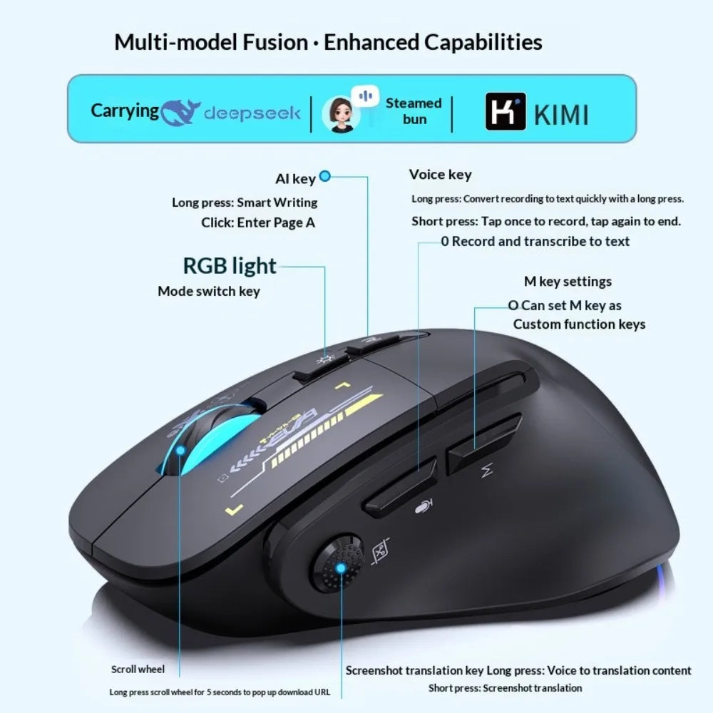 Inphic A9 Pro Three-Mode Gaming Mouse – RGB Light Pillar, 12800 DPI & Macro Driver