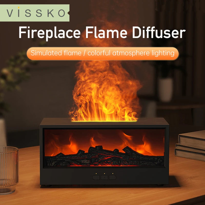 VISSKO Creative Fireplace Air Humidifier – Waterless Aroma Diffuser with LED & Remote Control
