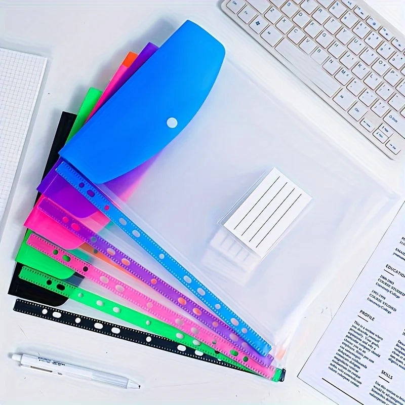 6/12pcs A4 Expanding File Folders with Push-Button 11-Ring Binder Pockets - PP Plastic Document Organizer with Locking Mechanism