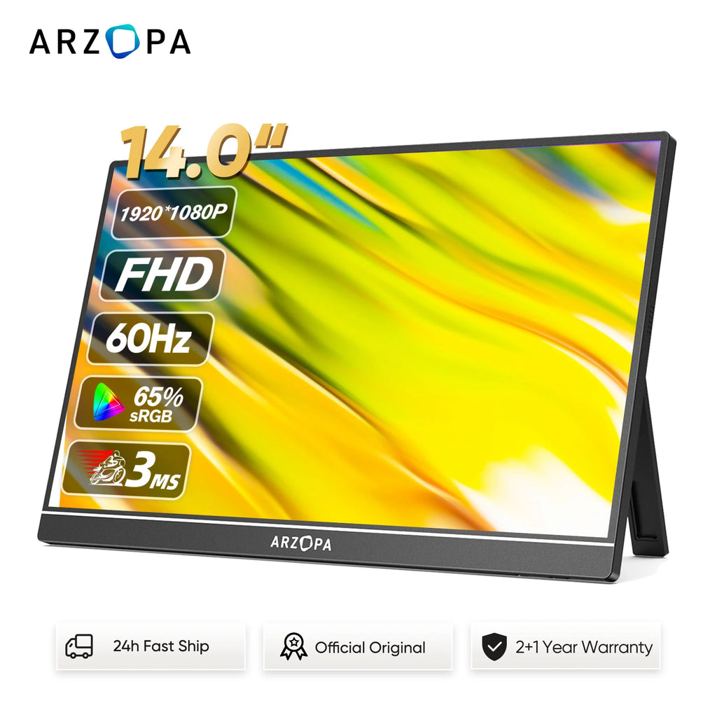 ARZOPA 14" FHD IPS Portable Monitor – USB-C & HDMI Second Screen for Mac, Laptop, PC, Switch & PS