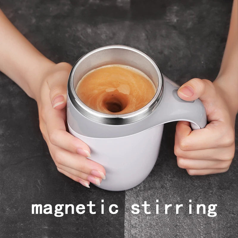 SpinSip Self-Stirring Magnetic Stainless Steel Mug – Auto Mixing Coffee Cup