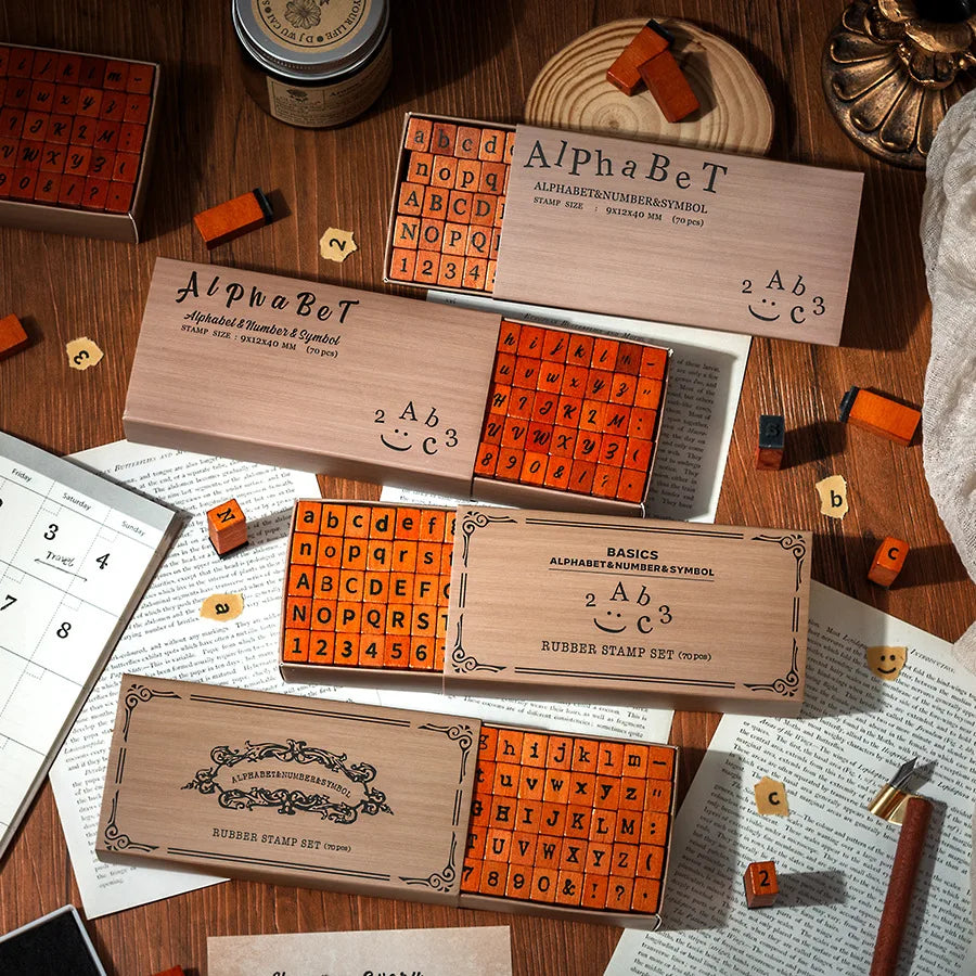 RetroStamp 70-Piece Typewriter Wood Stamp Set – Retro Letters, Numbers & Symbols