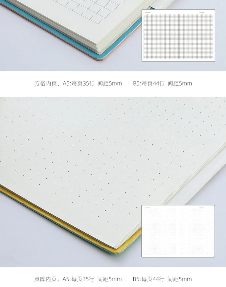 A5/B5 Thickened Notebook,4 Types Inner Pages,132 Sheets/Book,PU Waterproof Cover Diary Agenda Office Student Diary