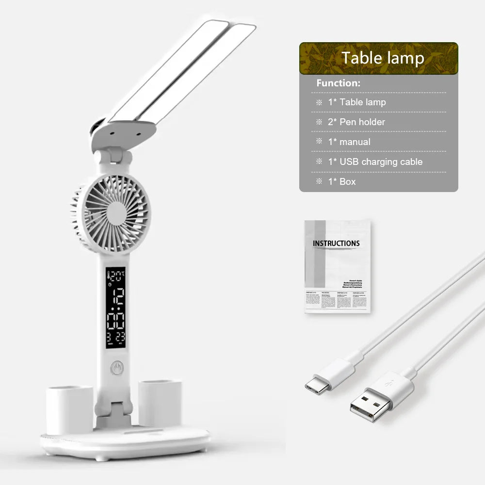 Double Headed Eye Protection Table Lamp LED Rechargeable Dimmable Desk Light Smart Display For Study Reading Bedside Night Light