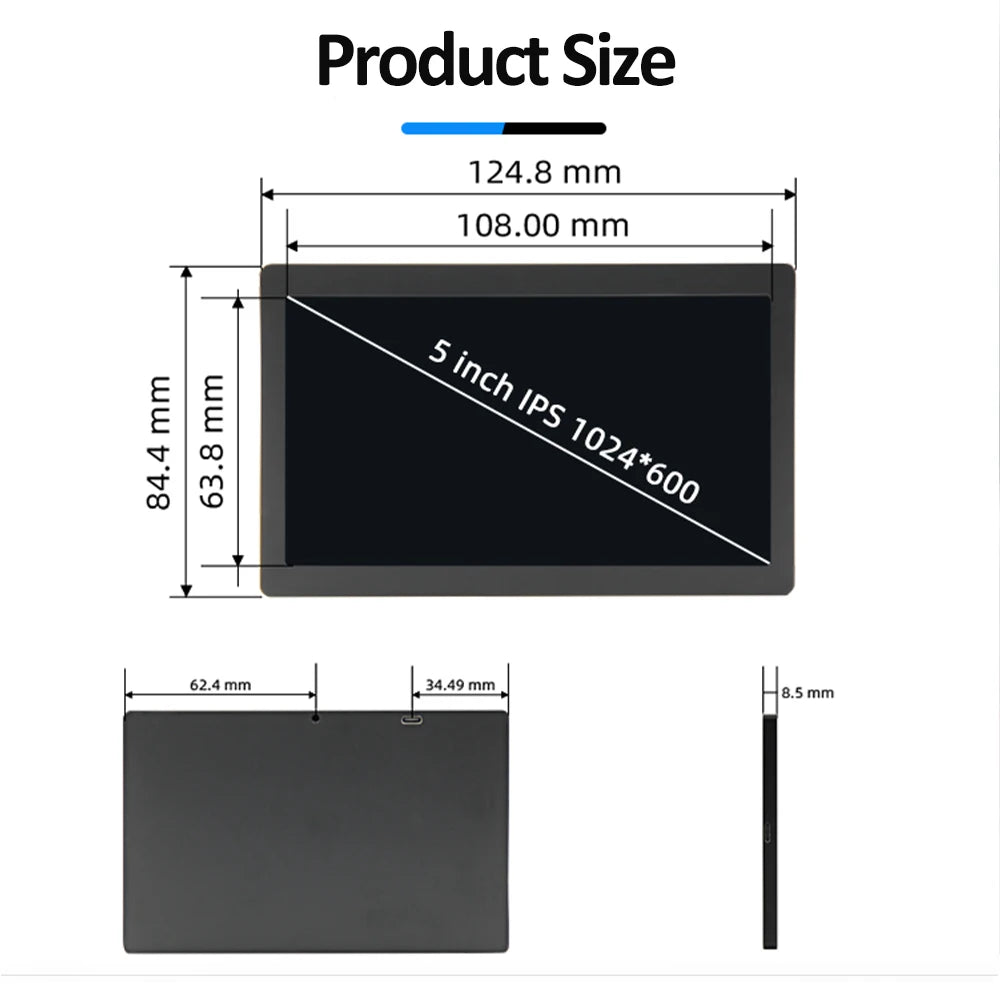 PC Stats Monitor – 5"/7" IPS USB-C Secondary Screen for CPU, GPU & RAM Monitoring (AIDA64)