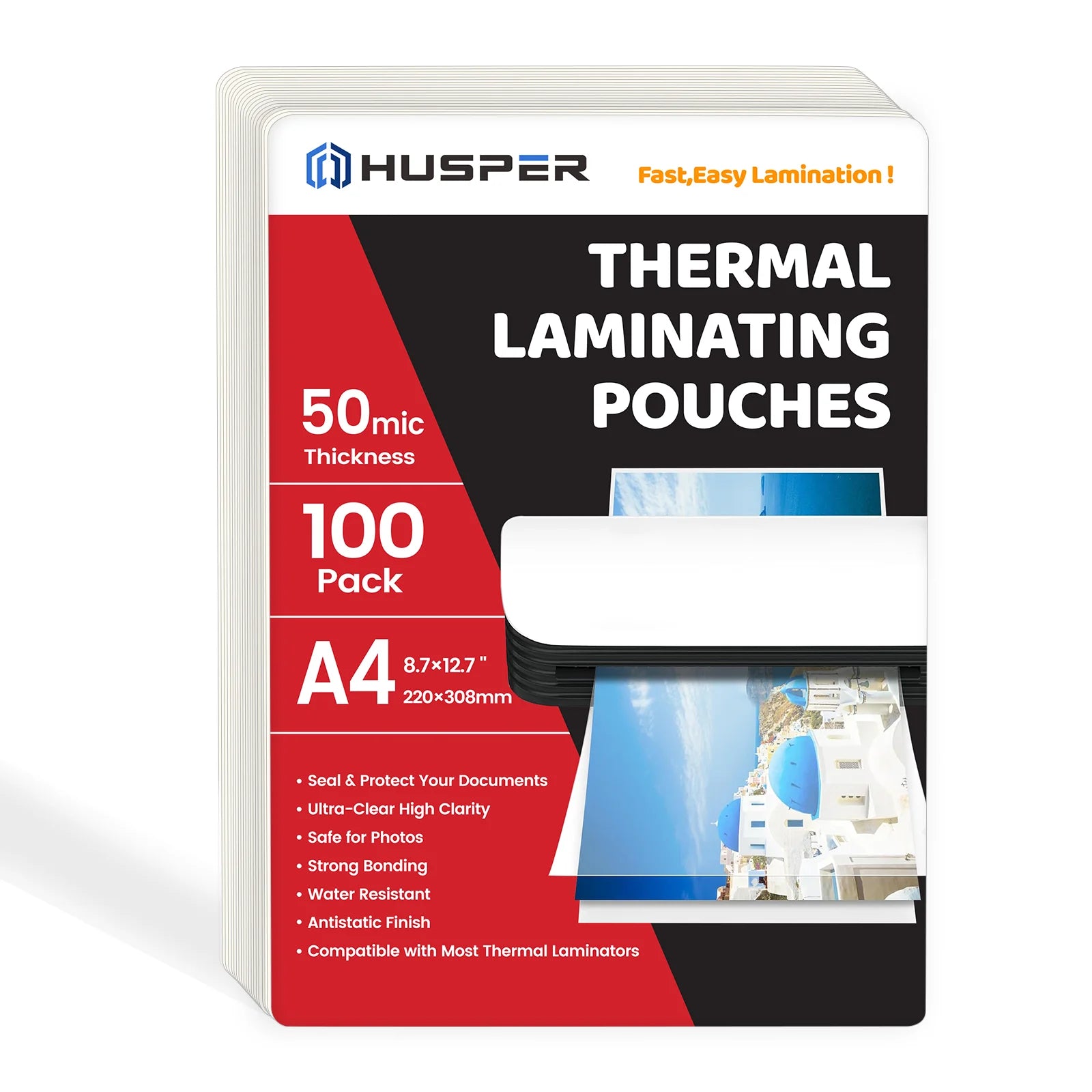 100-Pack A4 Thermal Laminating Sheets – 50 Mic Clear Round-Corner Pouches (8.7” x 12.7”) | Crystal Clear Document Protection Film for All Laminators