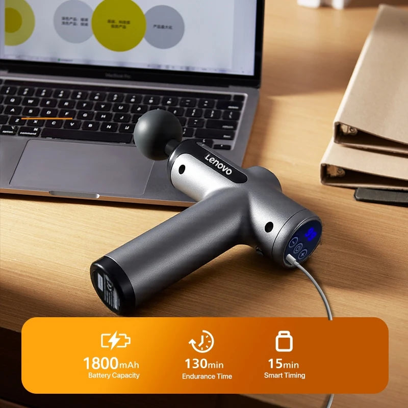 Lenovo Wireless Fascia Massage Gun – 8 Heads, Rechargeable for Neck, Back & Legs
