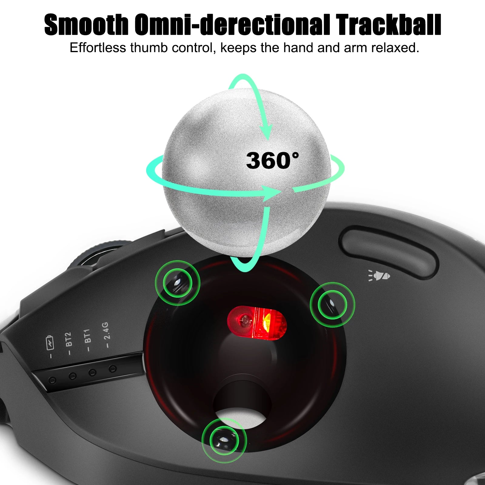 Lefon Trackball Mouse – Bluetooth Ergonomic 2.4G Wireless Rechargeable for PC & Office
