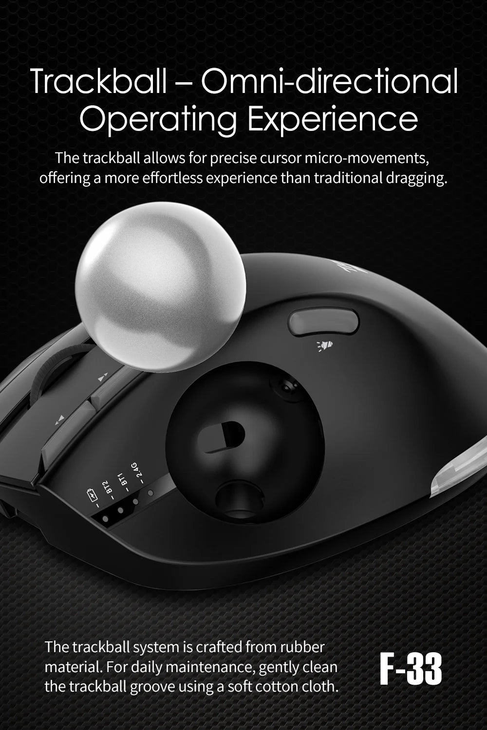Lefon Trackball Mouse – Bluetooth Ergonomic 2.4G Wireless Rechargeable for PC & Office