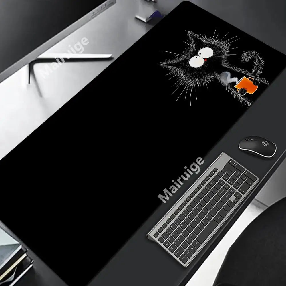 Grumpy Cat XXL Gaming Desk Mat – Cute Black Cat Kawaii Mouse Pad (600×300mm Office & Setup)