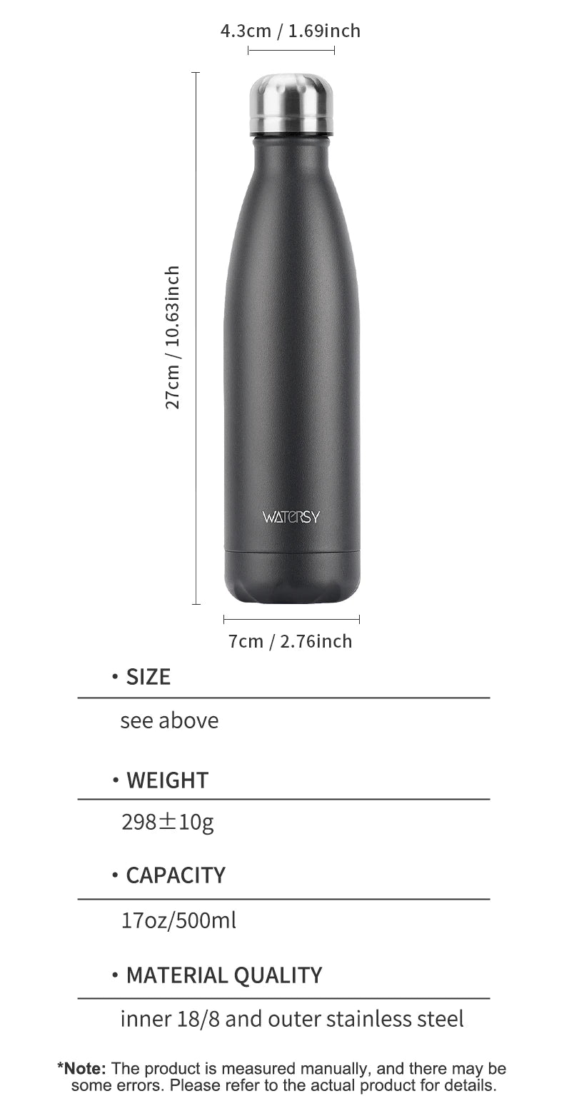 WATERSY 500ml Stainless Steel Vacuum Flask – Insulated Thermos for Coffee & Sport