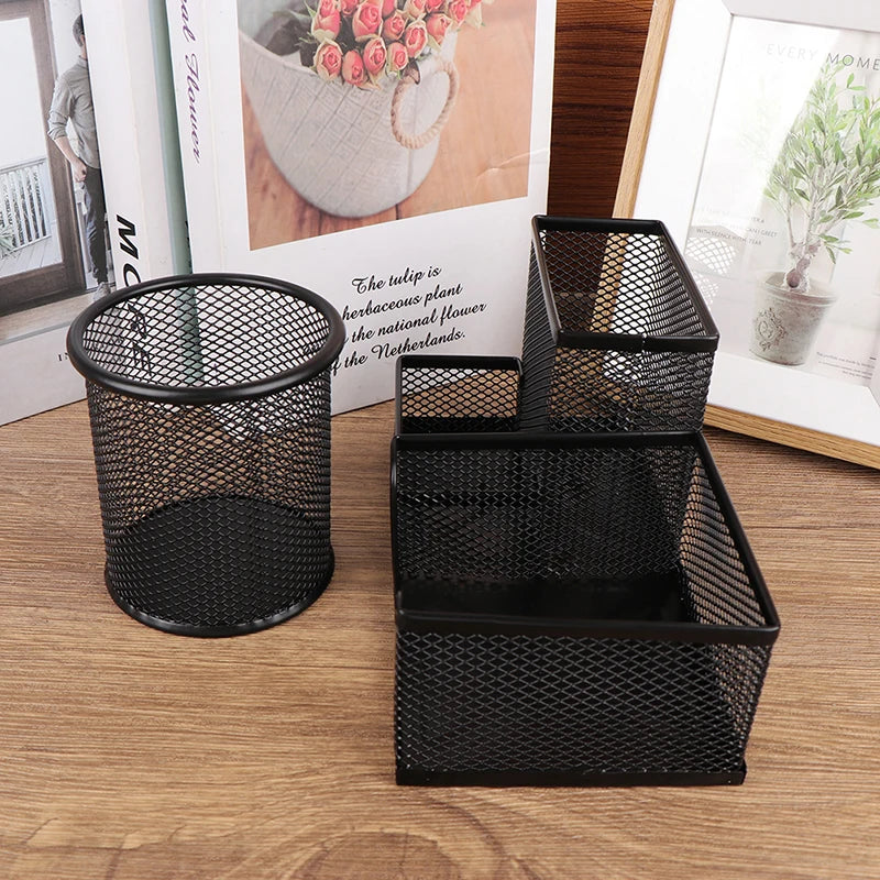 Desk Stationery Organizer Creative Metal Pen Holder Pencil File Storage Rack 3 Grid Storage Box Office Desktop Accessories