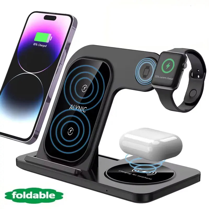 FoldCharge Foldable Fast Wireless Charging Station – iPhone 16/15/14, Apple Watch & AirPods