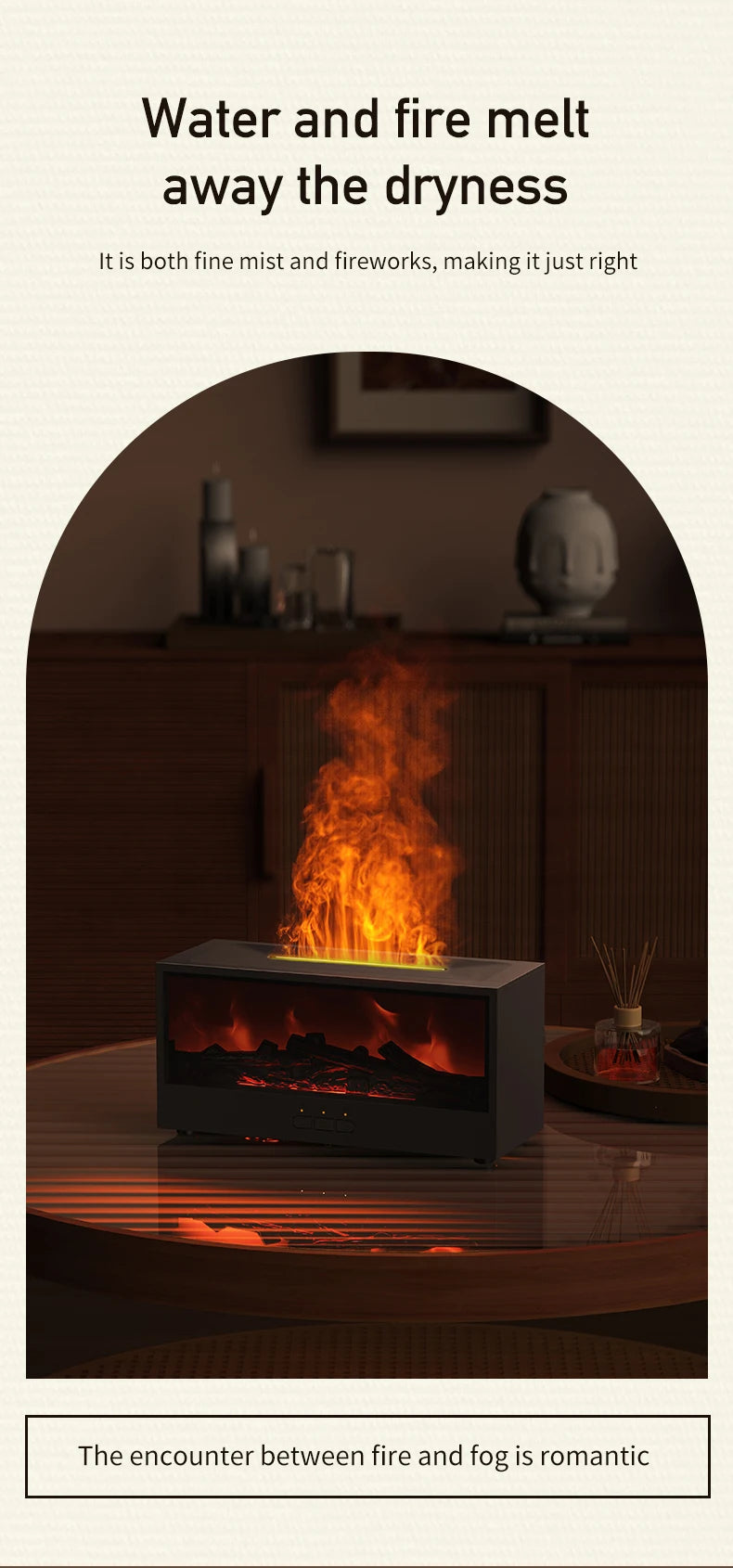 VISSKO Creative Fireplace Air Humidifier – Waterless Aroma Diffuser with LED & Remote Control