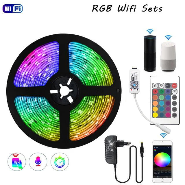 Led Strip Light Plug 12V 5050 2835 Rgb Self-Adhesive Smart Wifi Bluetooth Ribbon Tape 5M 15M 20M Waterproof Outdoor Lighting