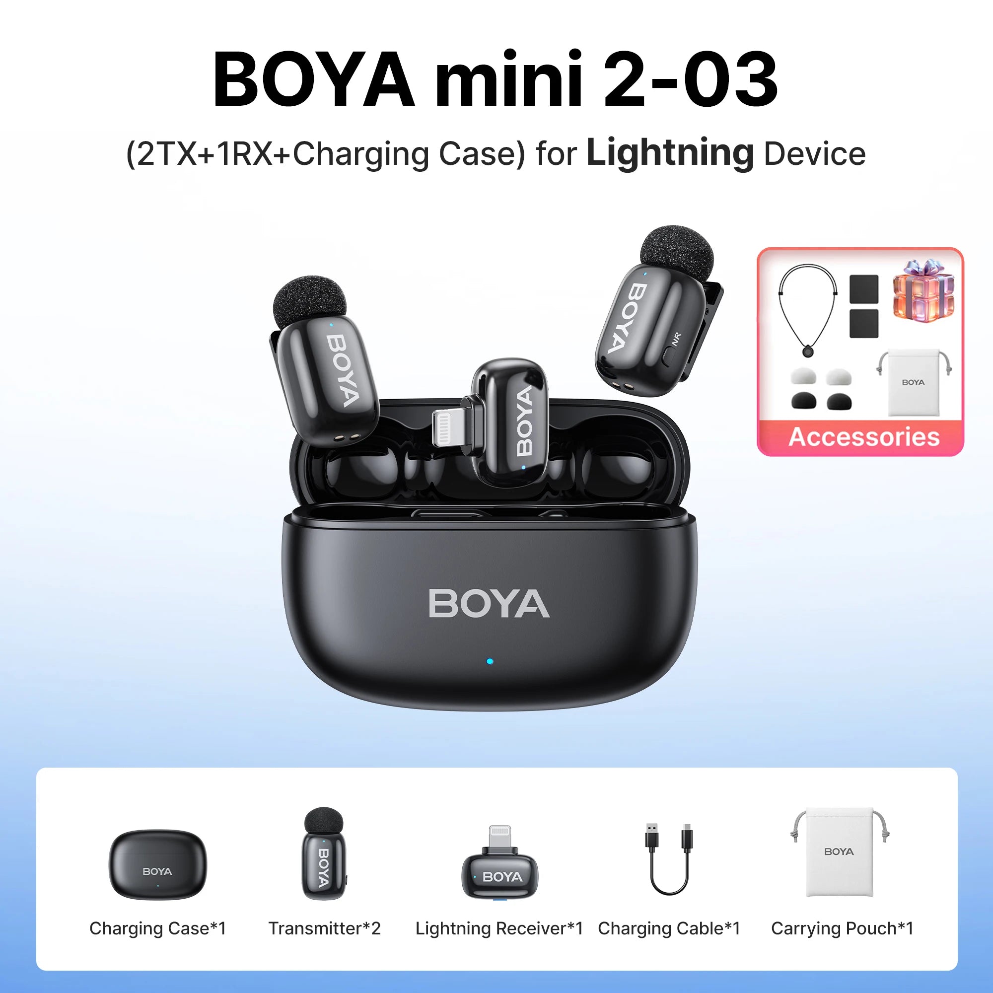 BOYA Mini 2 Wireless Lavalier Microphone – AI Noise Reduction for iPhone & Android