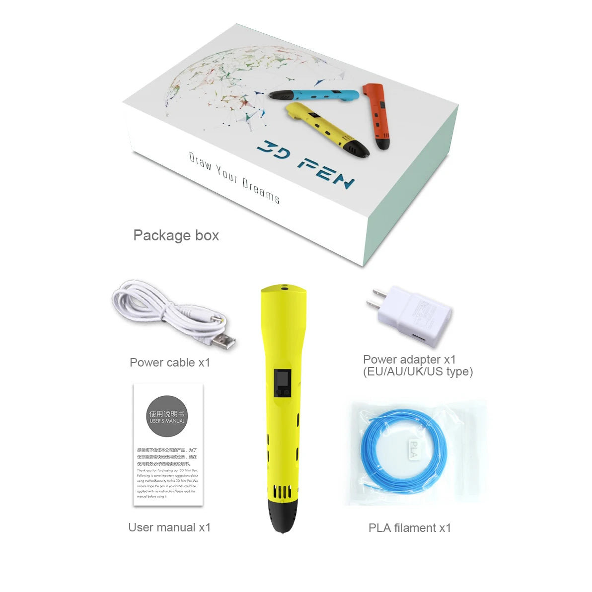 QCREATE 3D Printing Pen – LCD Display, 8 Speeds, PLA & ABS, 60-245°C