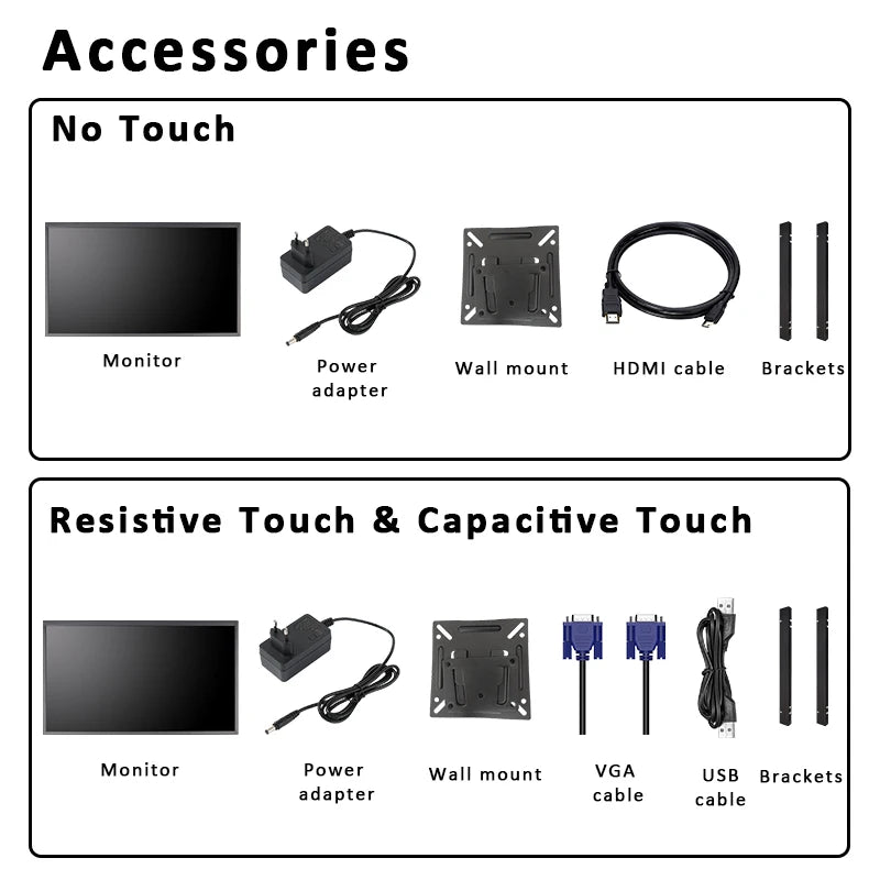 15.6" Industrial Open Frame Touchscreen Monitor – 1080P Capacitive 10-Point Touch, VESA Wall Mount, HDMI & VGA