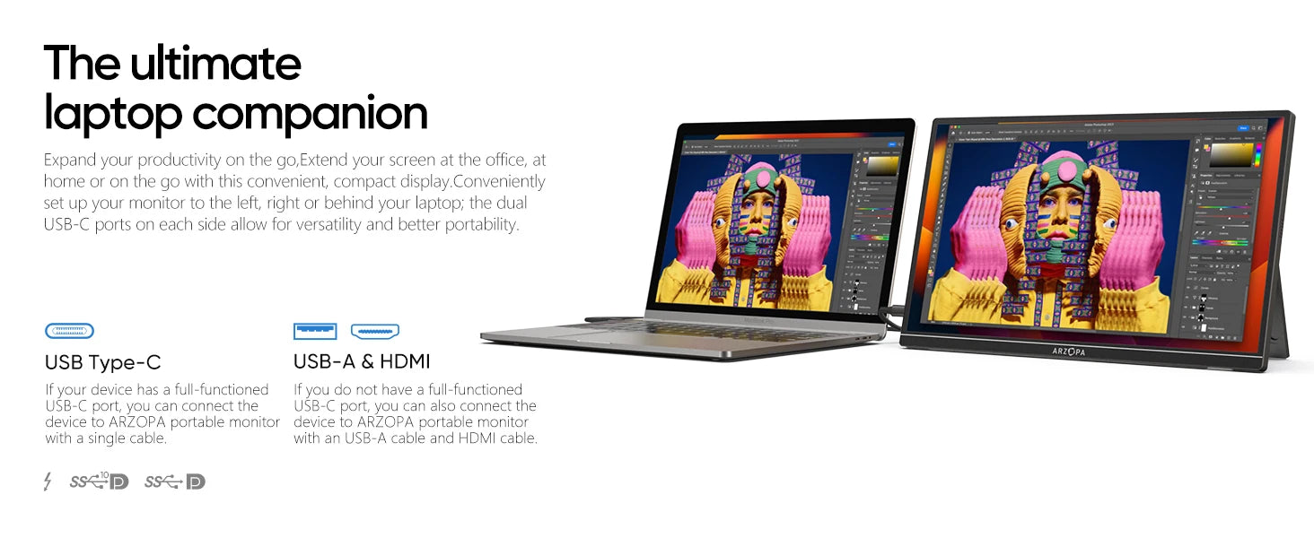 ARZOPA 14" FHD IPS Portable Monitor – USB-C & HDMI Second Screen for Mac, Laptop, PC, Switch & PS