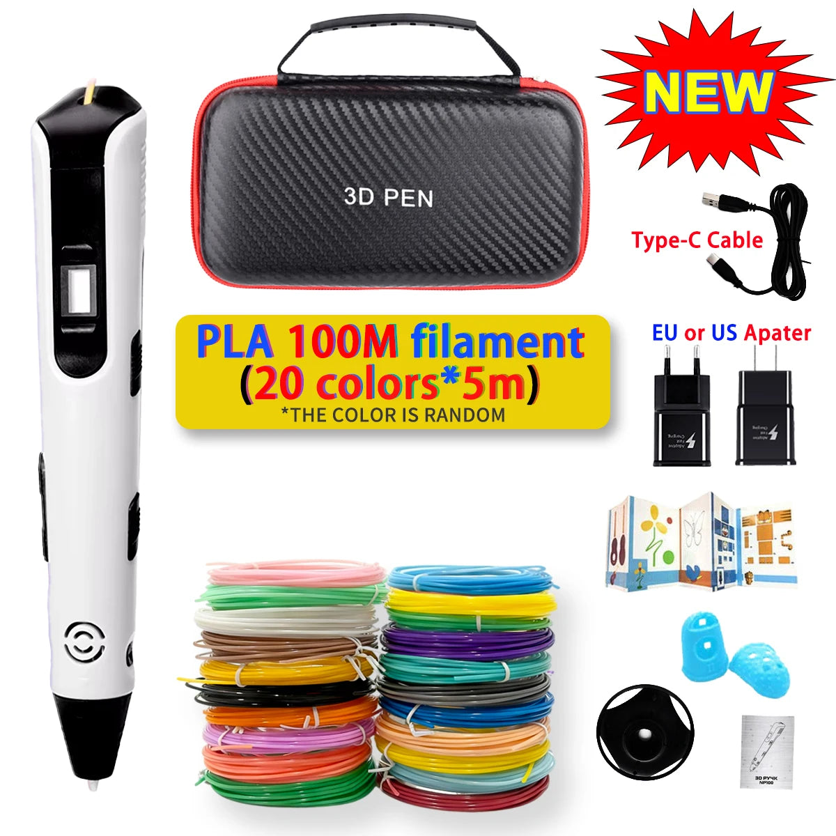 GlowPen Kids 3D Pen – PLA Filament, Power Adapter & Travel Case, Birthday Gift