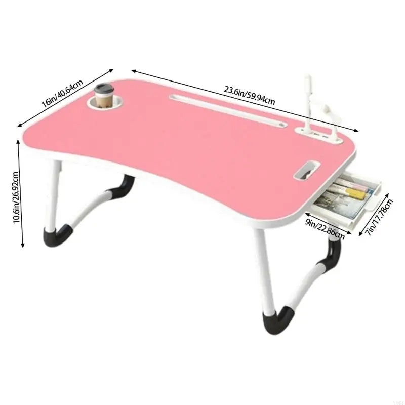 Foldable Computer Desk Featuring 4 USB Ports Mini Light Fan Cup Holder Side Drawer Card Slot Portable for Laptop Use on Bed Y5GB