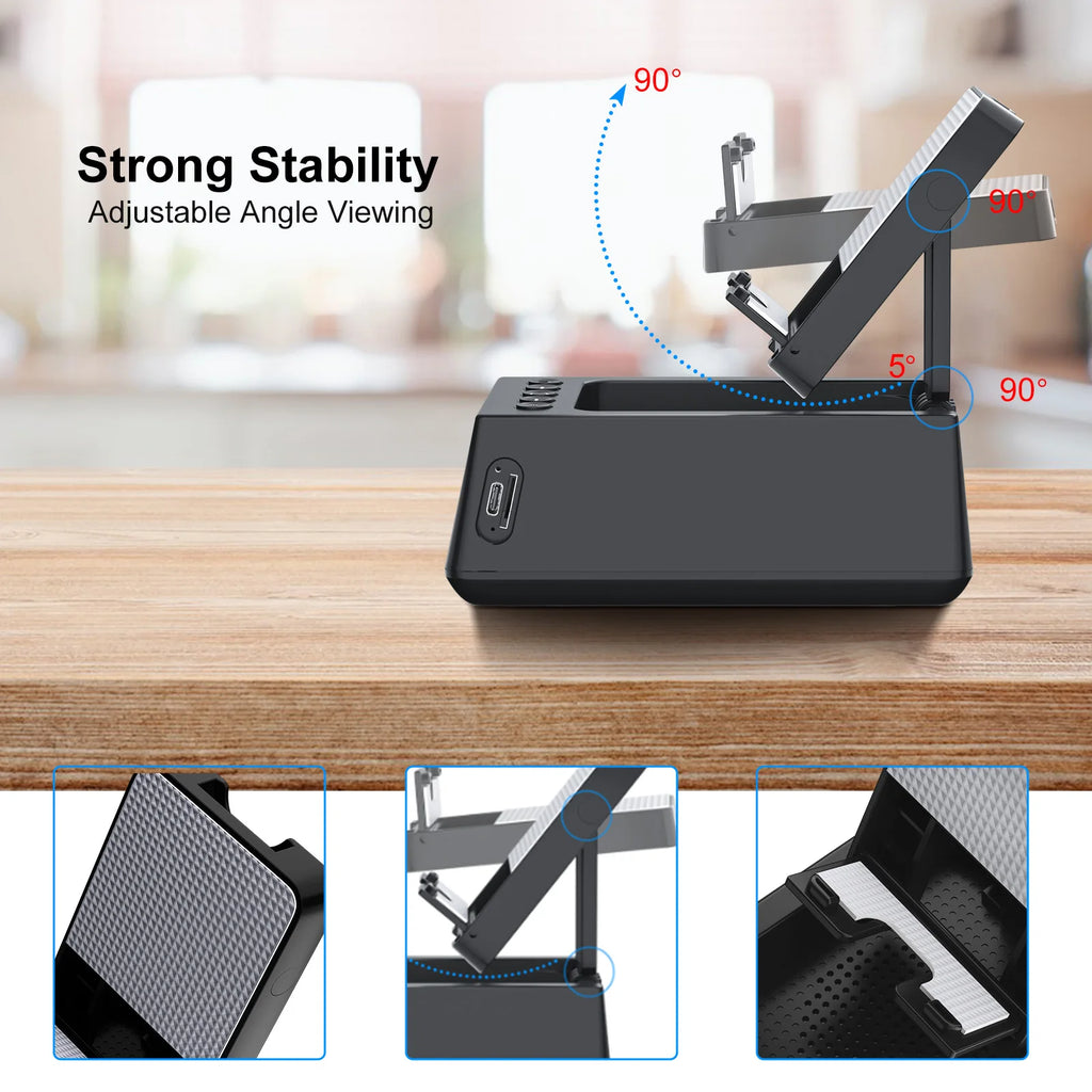 TimeTune Pro – Foldable Bluetooth Speaker with Alarm Clock & Phone Stand