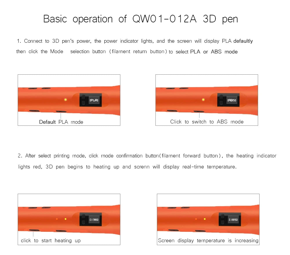 QCREATE 3D Printing Pen – LCD Display, 8 Speeds, PLA & ABS, 60-245°C