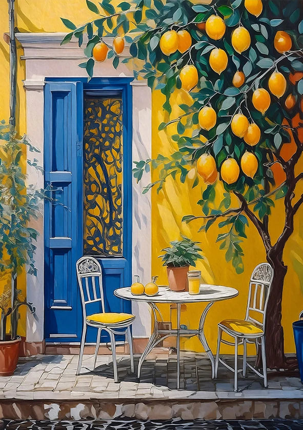 Retro Lemon Garden Canvas Art Poster-Fresh Lemon and Olive Tree Wall Prints for Modern Living Room,Office,and Home Decor Gifts