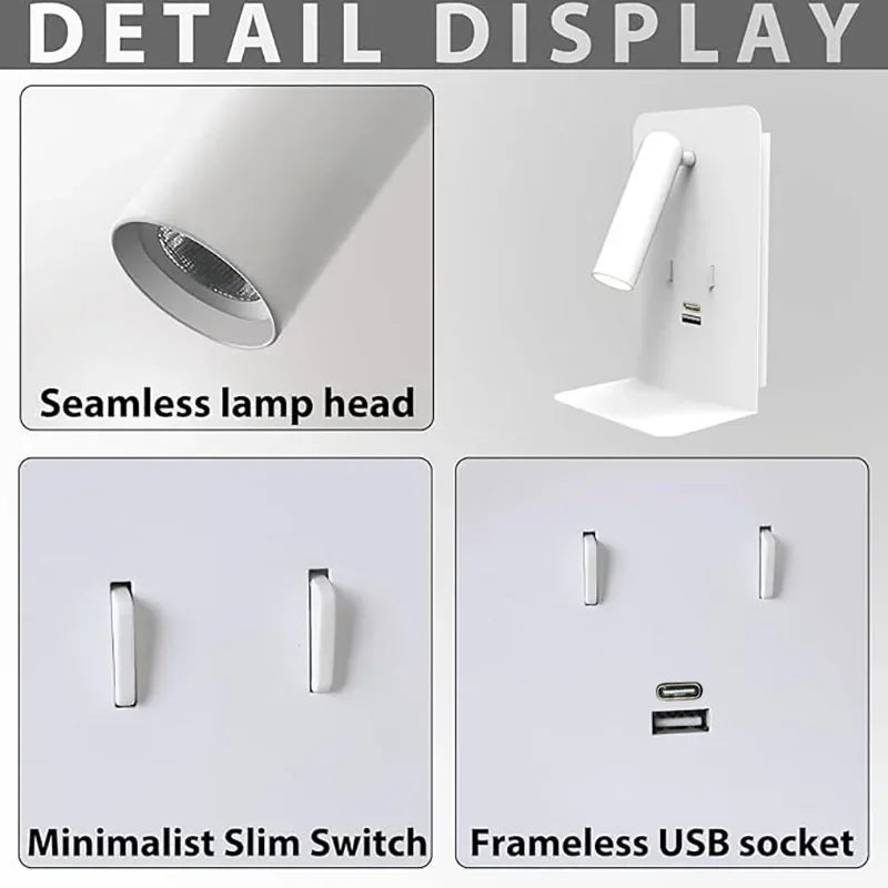 WallRead LED Wall Light – USB Charging Port, Phone Stand & Minimalist Bedside Reading Light