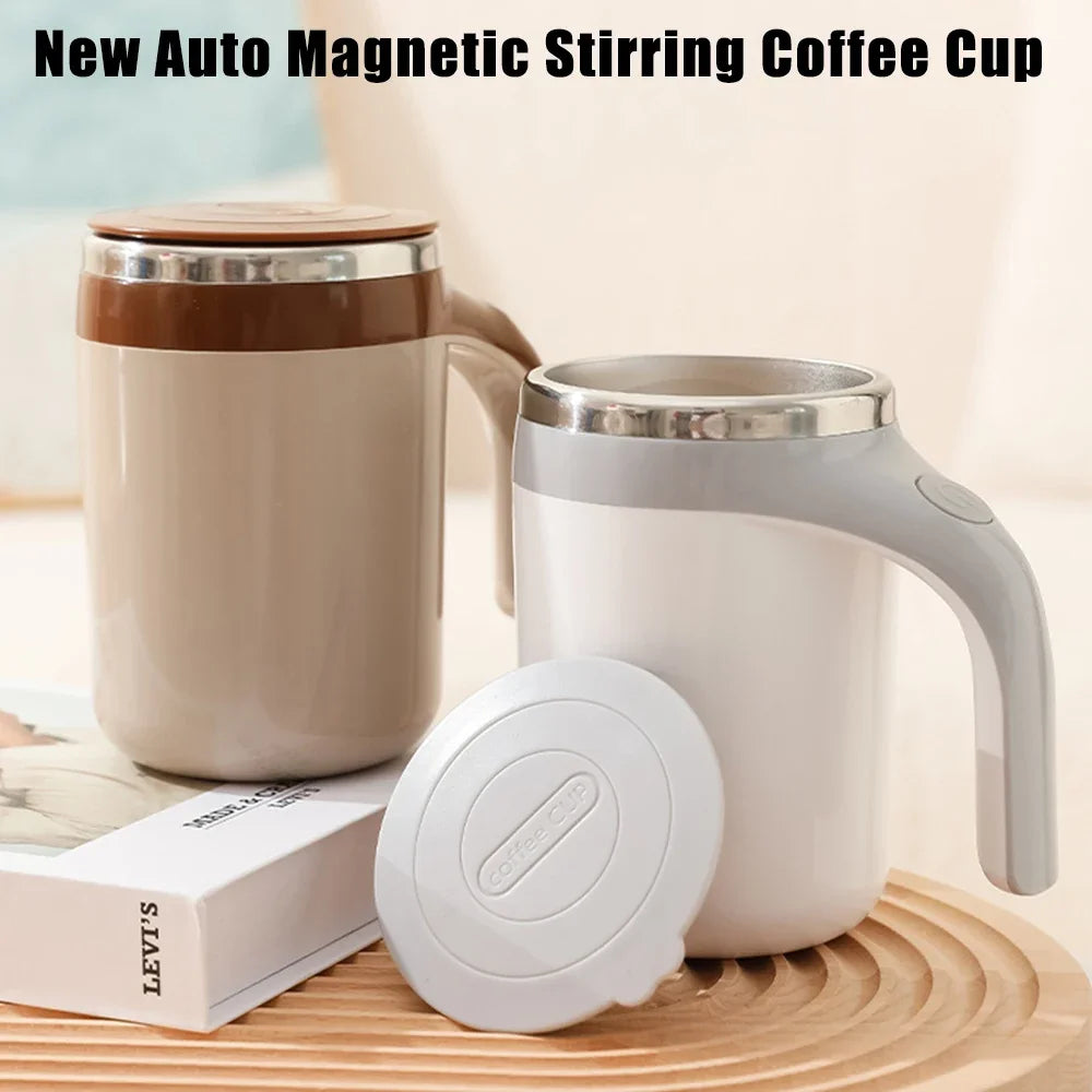 SpinSip Self-Stirring Magnetic Stainless Steel Mug – Auto Mixing Coffee Cup
