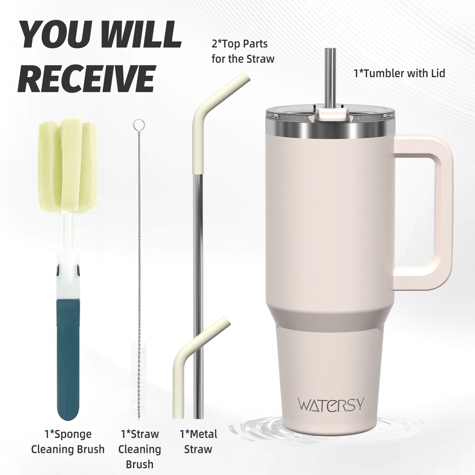 WATERSY Stainless Steel Tumbler with Straw – 20oz / 30oz / 40oz Vacuum Insulated