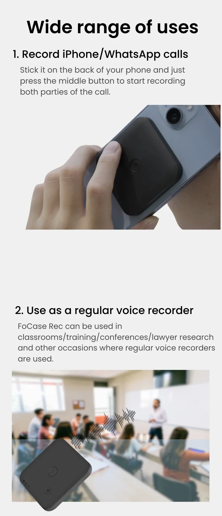 VoiceAI Pro 64GB – Smart Recorder with Live Transcribe, Summarize & Translate (100 Languages)