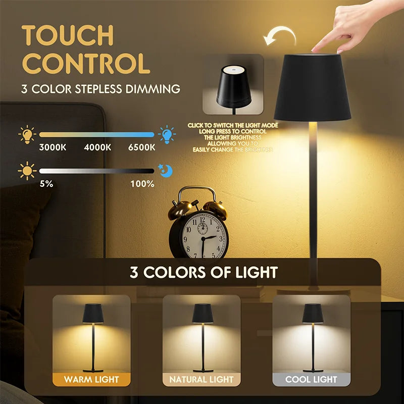 TouchGlow LED Desk Lamp – 3-Level Dimmable, Wireless USB Rechargeable Night Light for Study & Office
