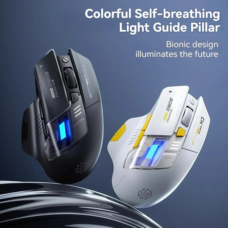 Inphic A9 Pro Tri-Mode Gaming Mouse – 12800 DPI, RGB Light Pillar & Macro Driver