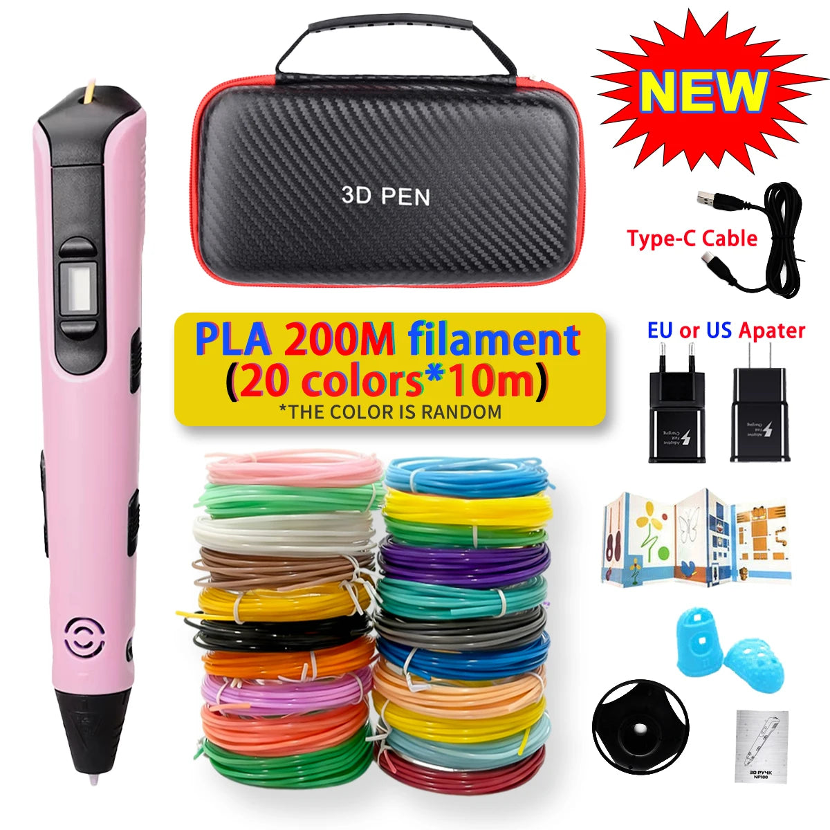 GlowPen Kids 3D Pen – PLA Filament, Power Adapter & Travel Case, Birthday Gift