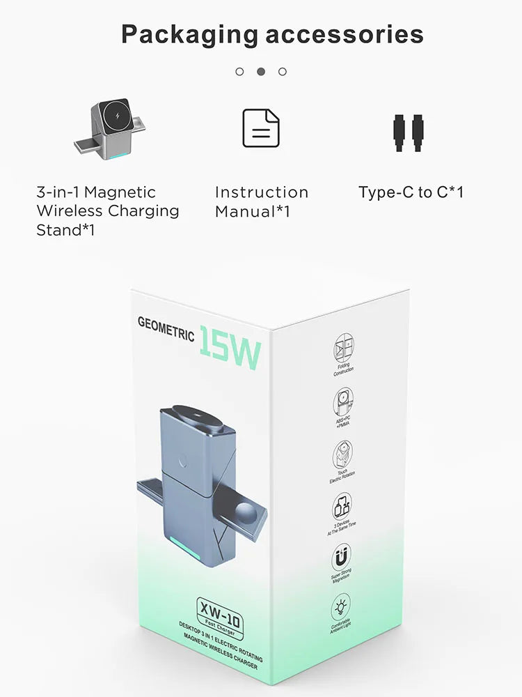 TouchSpin 15W 3-in-1 Touch Rotating Magnetic Wireless Charger – iPhone, Samsung & Xiaomi