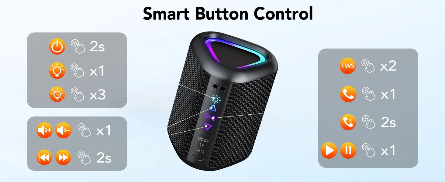 Bluetooth Speaker Wireless Portable Waterproof Speaker with Lights 24-Hour Playtime Bluetooth 5.4 TF Card AUX Playback Speakers