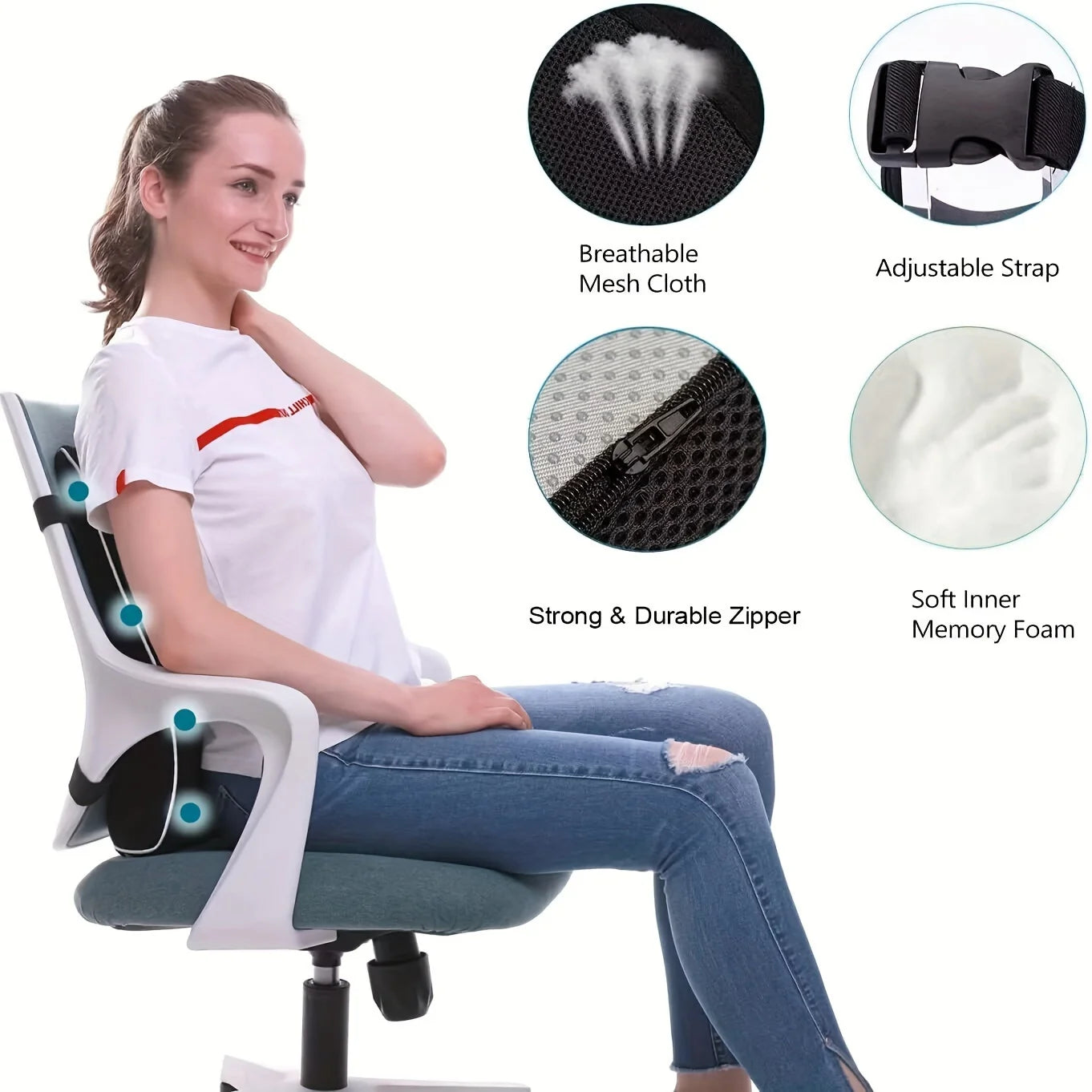 LumbarPro Ergonomic Memory Foam Lumbar Support Back Cushion