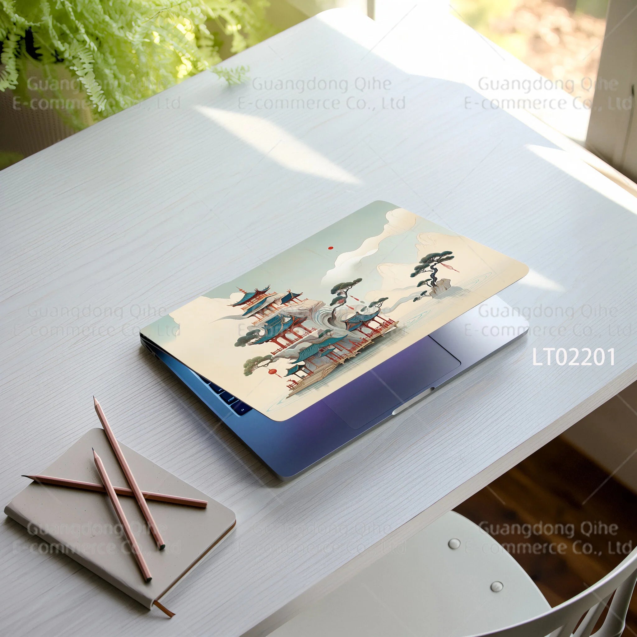 2pcs Creative Botanical Laptop Stickers Hand-Drawn Floral Line Art in Bright Colors, Waterproof Vinyl Decal for Notebook Covers