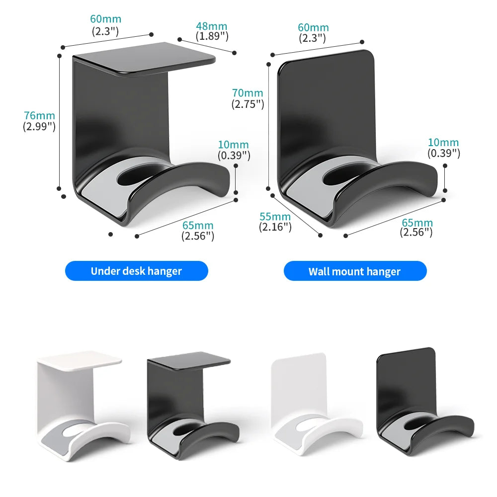 Universal No-Drill Headphone Stand – Under-Desk & Wall-Mount Headset Hanger, Adhesive Plastic Holder for Gaming Headphones, Earbuds & Audio Gear