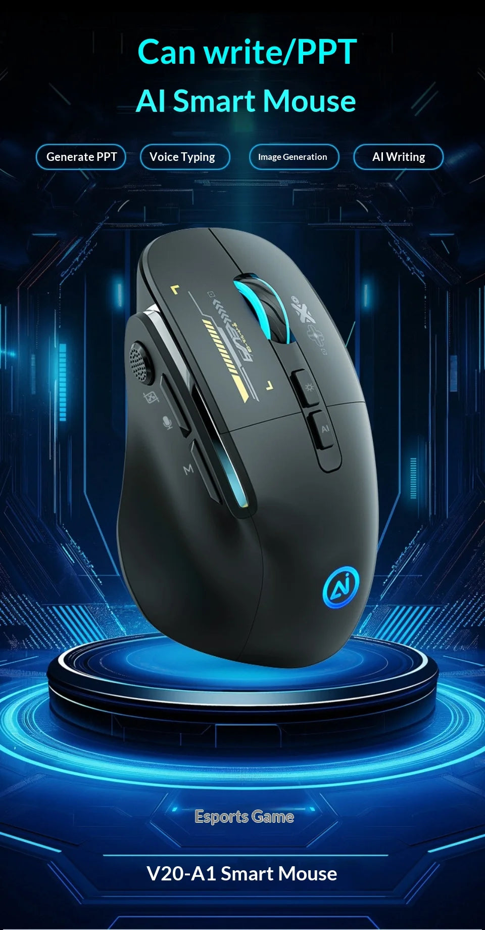 Inphic A9 Pro Three-Mode Gaming Mouse – RGB Light Pillar, 12800 DPI & Macro Driver