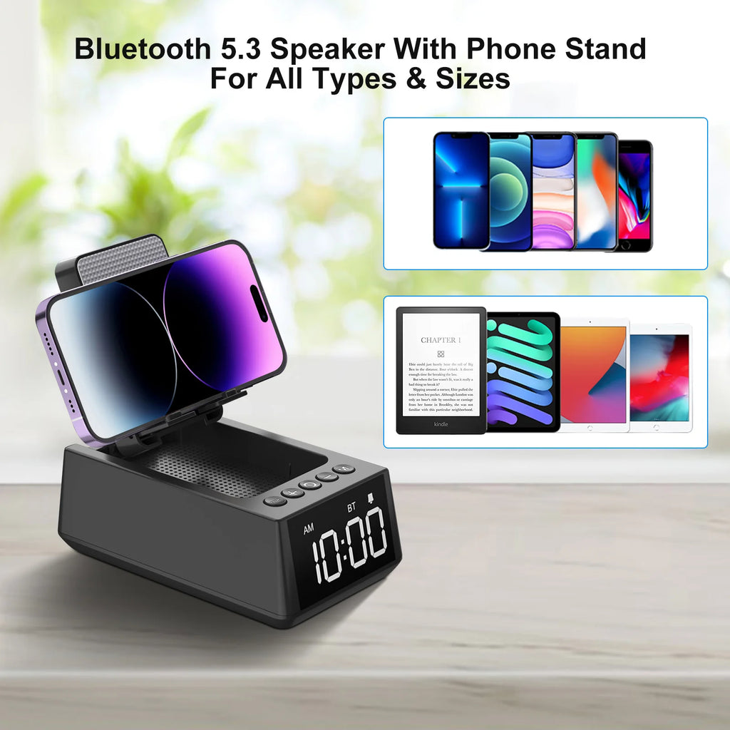 TimeTune Pro – Foldable Bluetooth Speaker with Alarm Clock & Phone Stand