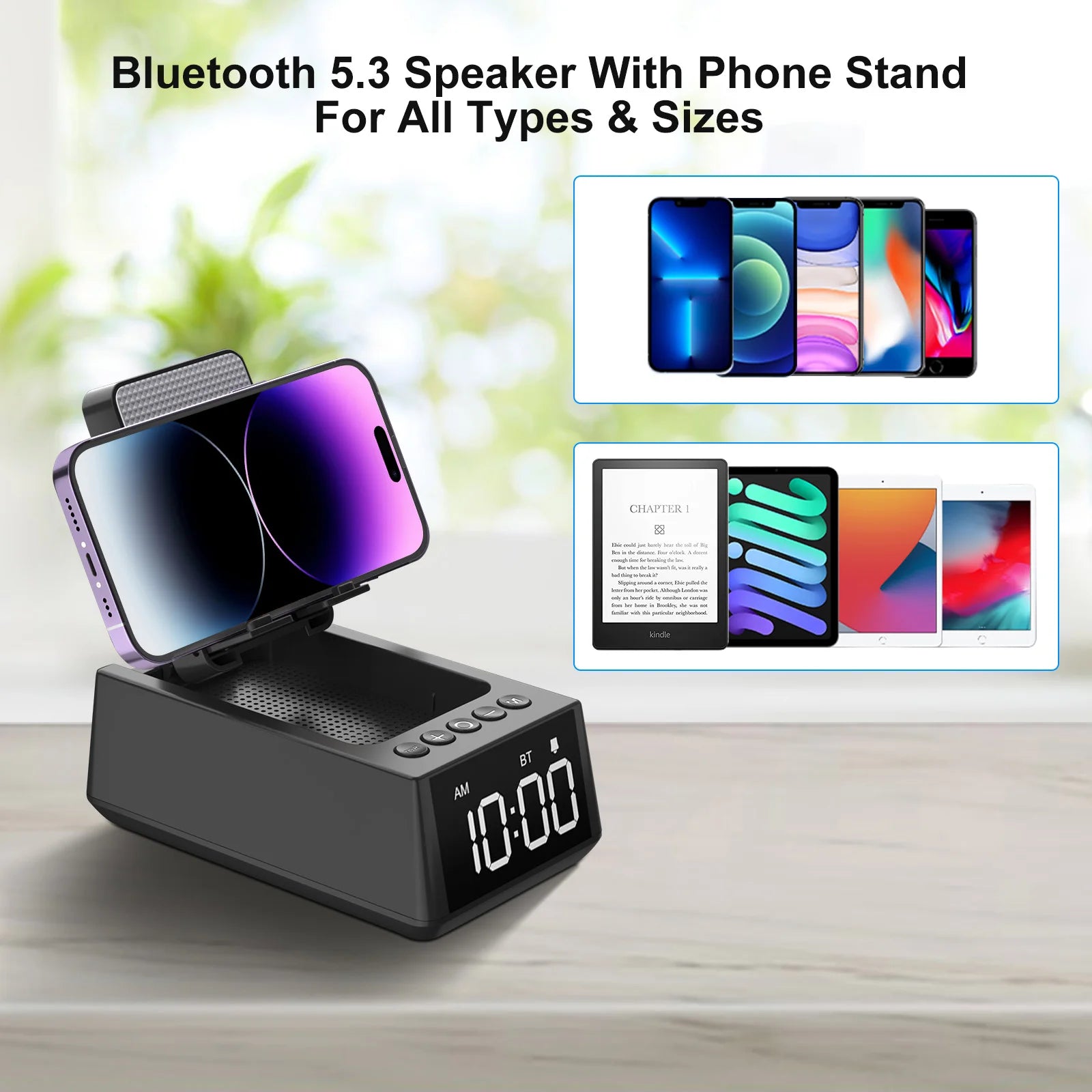 TimeTune Pro – Foldable Bluetooth Speaker with Alarm Clock & Phone Stand