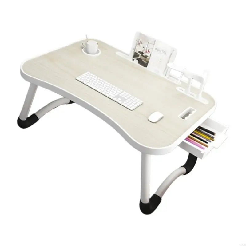Foldable Computer Desk Featuring 4 USB Ports Mini Light Fan Cup Holder Side Drawer Card Slot Portable for Laptop Use on Bed Y5GB