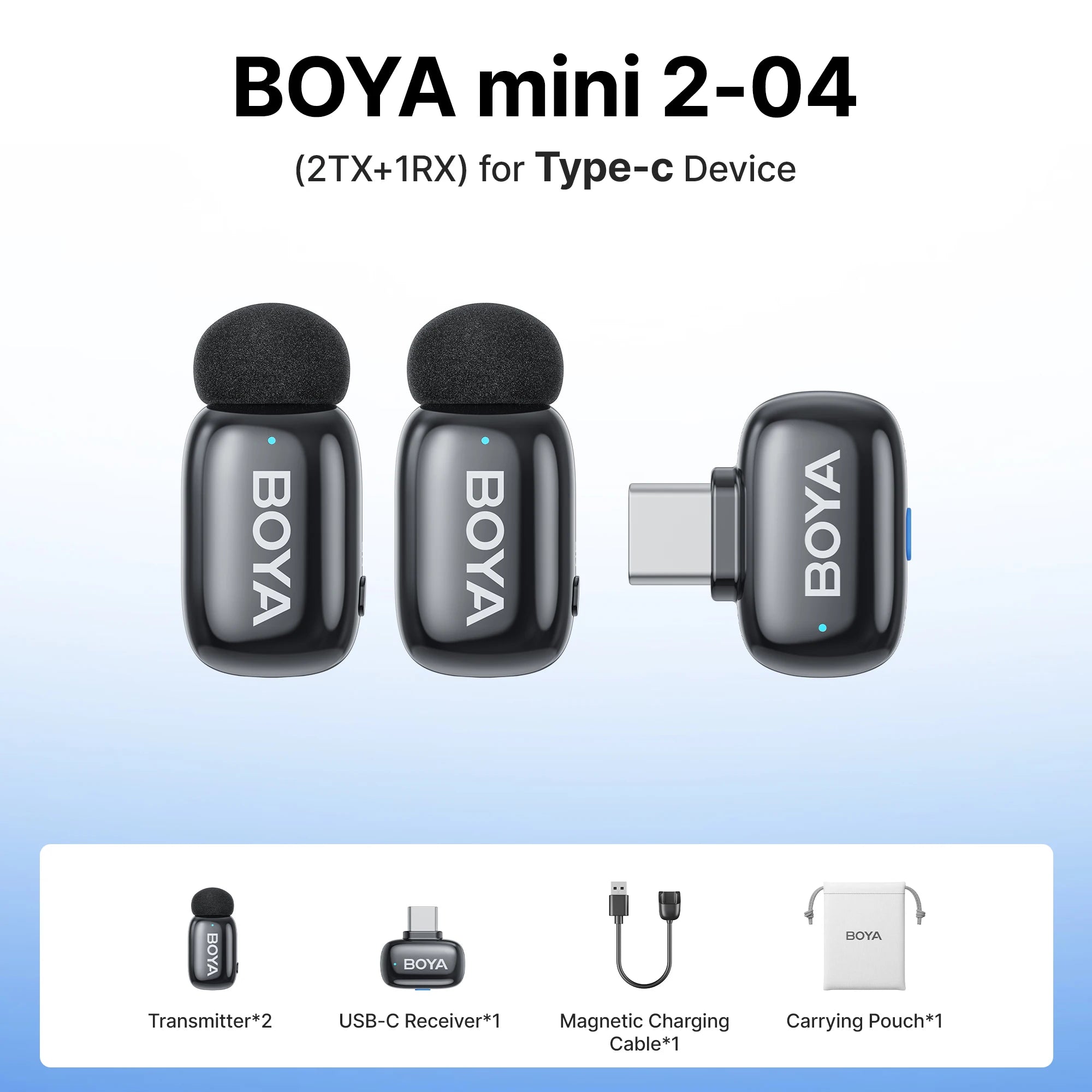 BOYA Mini 2 Wireless Lavalier Microphone – AI Noise Reduction for iPhone & Android