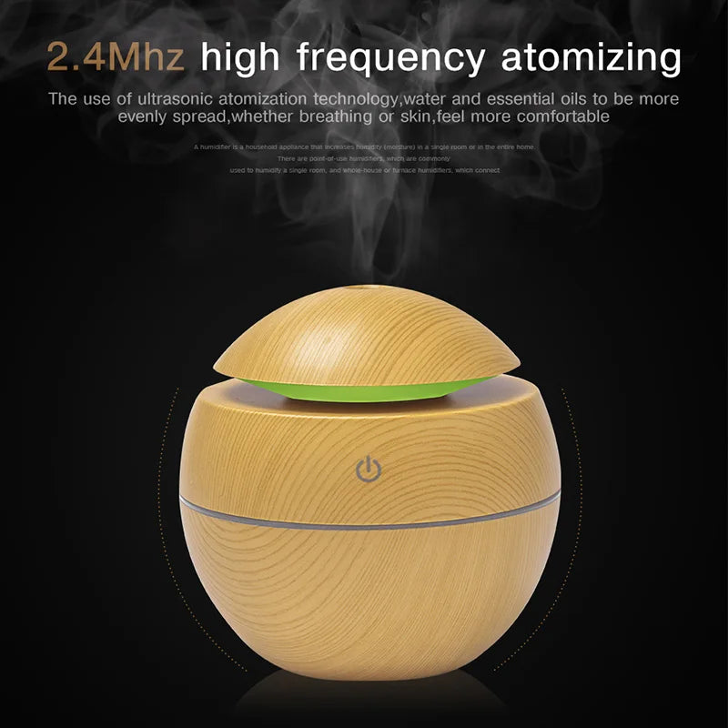 GrainMist USB Ultrasonic Cool Mist Aroma Diffuser – Wood Grain Essential Oil Humidifier & Air Purifier
