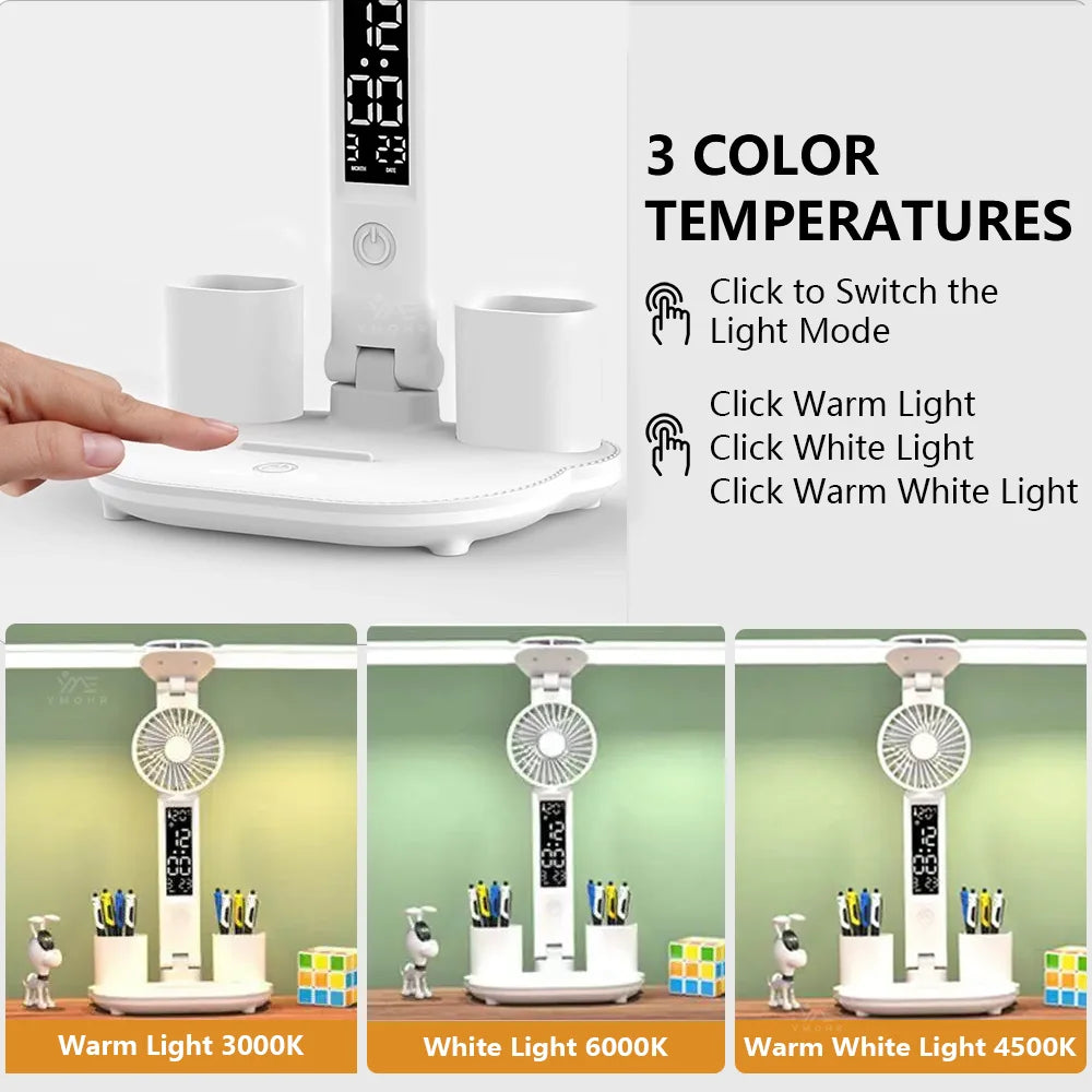 Double Headed Eye Protection Table Lamp LED Rechargeable Dimmable Desk Light Smart Display For Study Reading Bedside Night Light